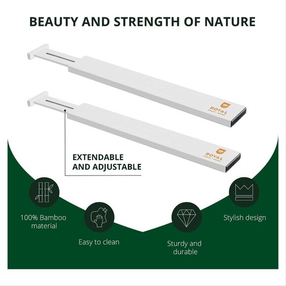 ROYAL CRAFT Bamboo Adjustable Drawer Dividers Organizers Expandable White 4 Pack - Picture 3 of 9